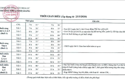 Thời gian biểu (Áp dụng từ 23/3/2026)